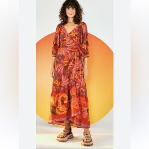 Floral Wrap Dress in Vibrant Red and Pink